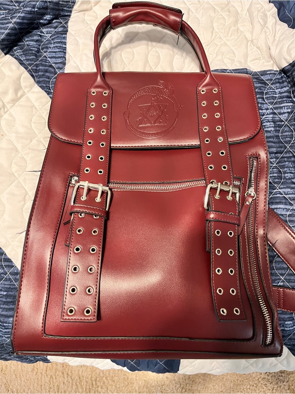 Disturbia Burgundy Red Leather Backpack with Studded Straps